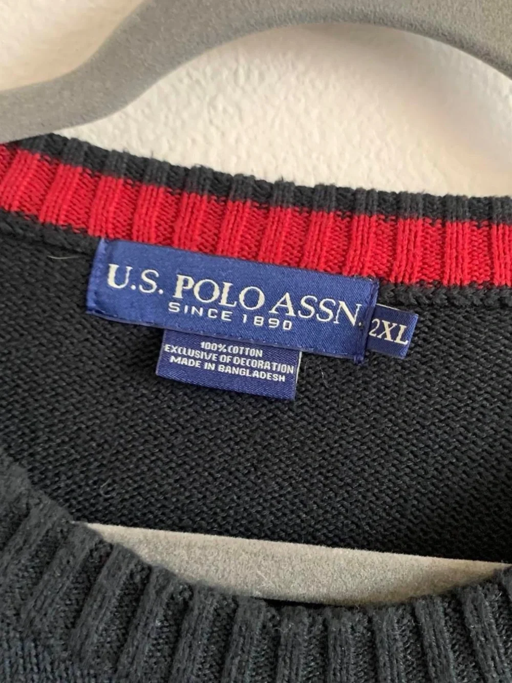U.S. Polo Assn. Men's Black Crewneck Sweater with Red Logo